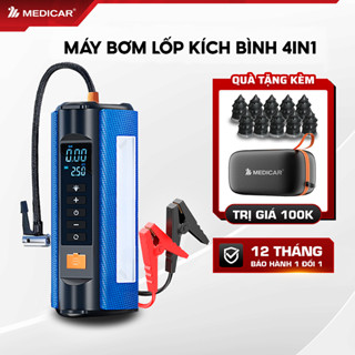  BƠM LỐP KÍCH BÌNH Ô TÔ V2 4IN1 Medicar 12.000mAh. Tích hợp sạc dự phòng và đèn pin chiếu sáng 