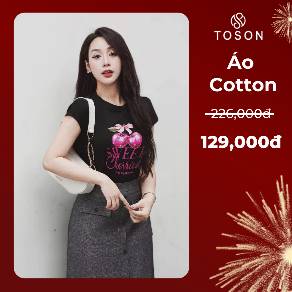 Áo cotton vai chờm in quả cherry Ap202 Toson