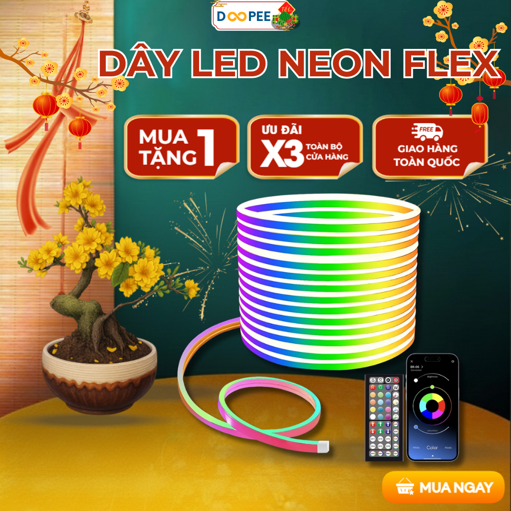 Đèn Neon LED Dải Uốn Dẻo RGB / App Decor Trang Trí Studio/Livestream/Gaming