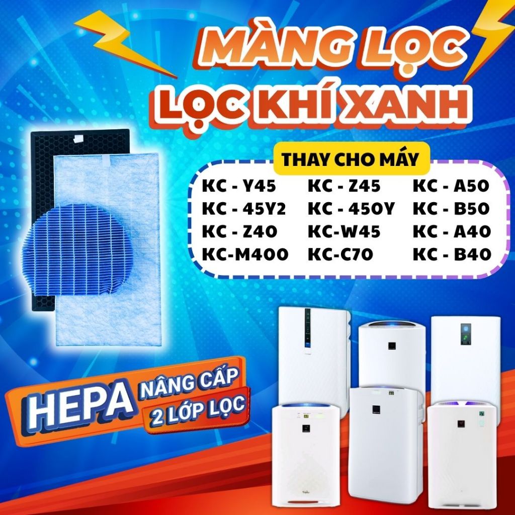 Bộ lọc LocKhiXanh® tương thích cho Màng lọc không khí SHARP KC-B40/40P1/A40/A50/Y45/45Y2/Z45/B50/50E8/50E9/W45/C70
