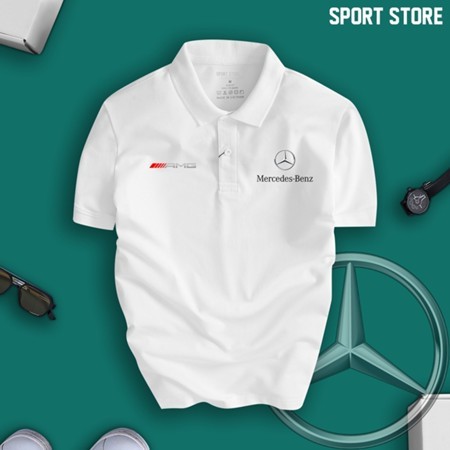 Áo Thun Polo có cổ ngắn tay cao cấp Mec AMG Bạc - Vải Cotton Thấm Hút Mồ Hôi, Vải Đẹp, không bông xù
