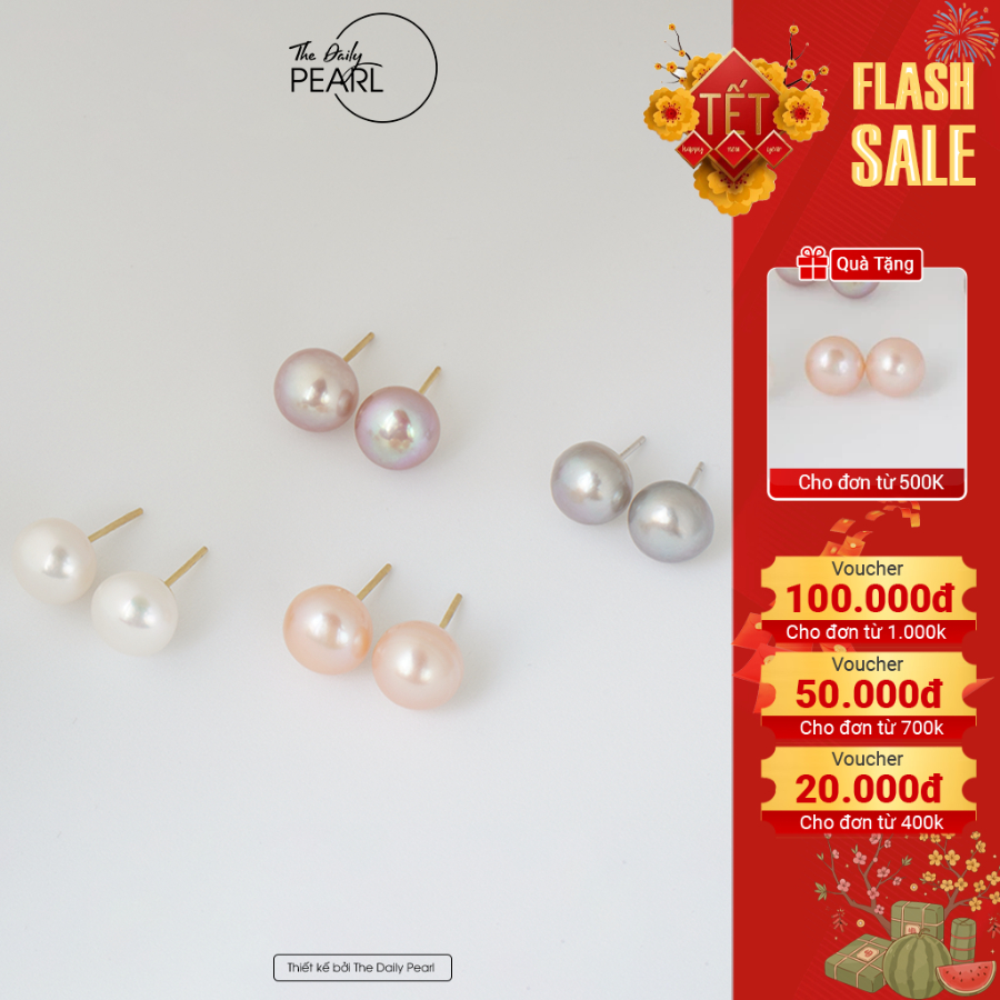 Bông nụ Mimi ngoc trai nước ngọt 4-10mm dáng bánh bao, độ sáng 5A kim cài bạc s925 cao cấp