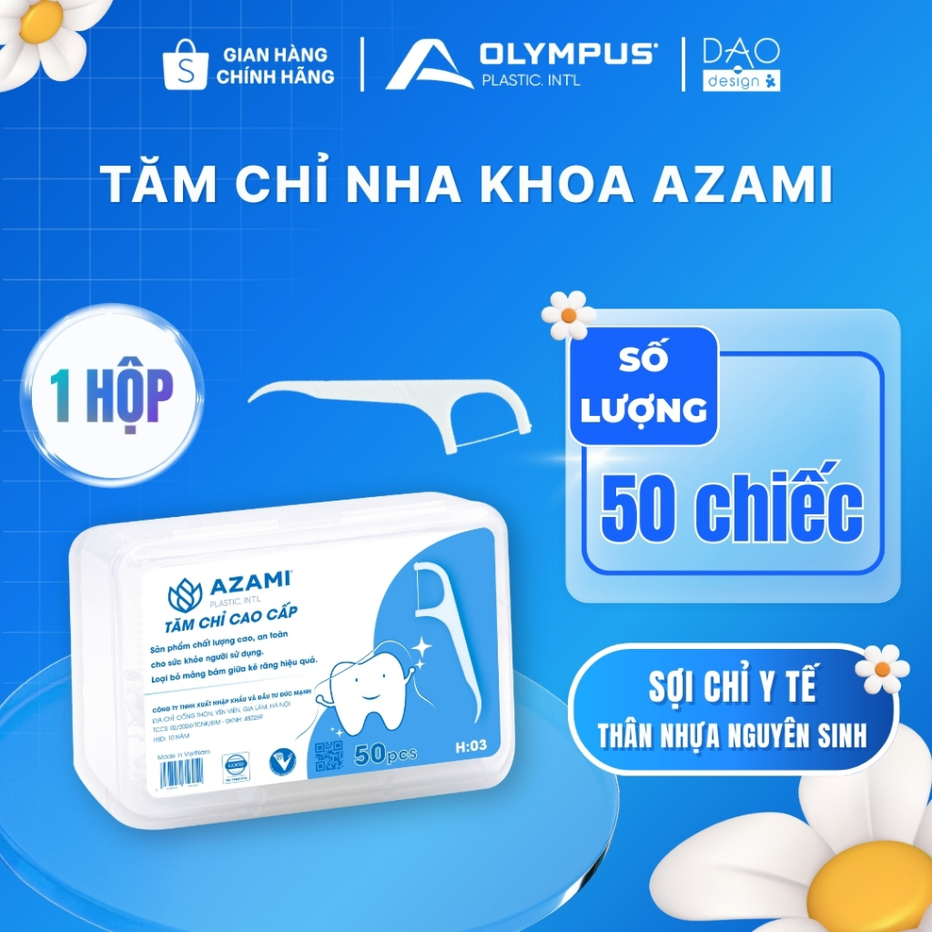 ( Hộp 50 chiếc ) Tăm chỉ nha khoa Azami không chất huỳnh quang | Hàng chính hãng Việt Nam