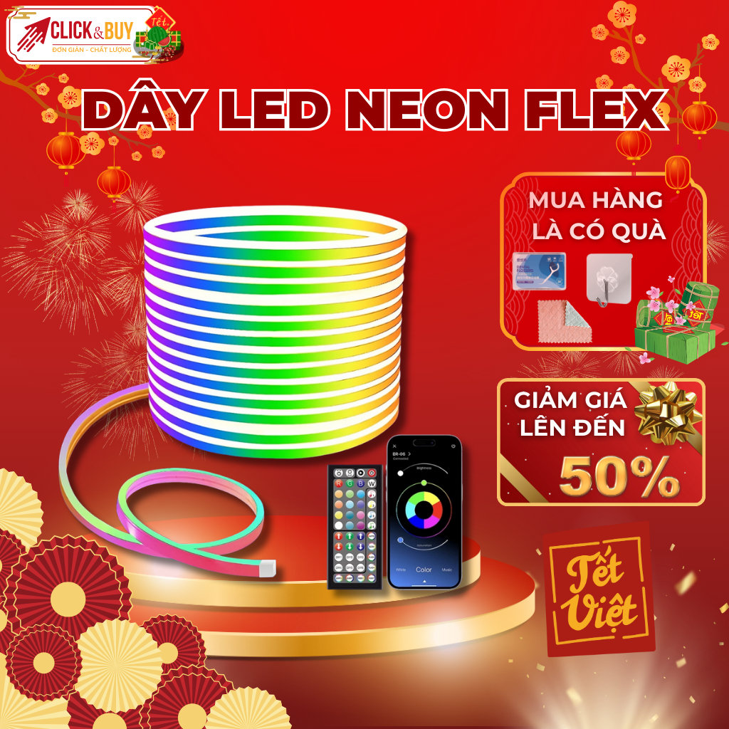 Đèn LED Neon Flex RGB 16 Triệu Màu Điều Khiển APP/Remote Theo Nhạc 12V Trang Trí Phòng Gamingz