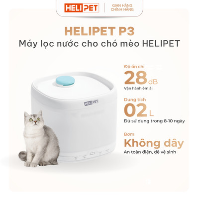Máy Lọc Nước Cho Chó Mèo Thông Minh HELIPET Pure 3 Công Nghệ Bơm Không Dây An Toàn Điện