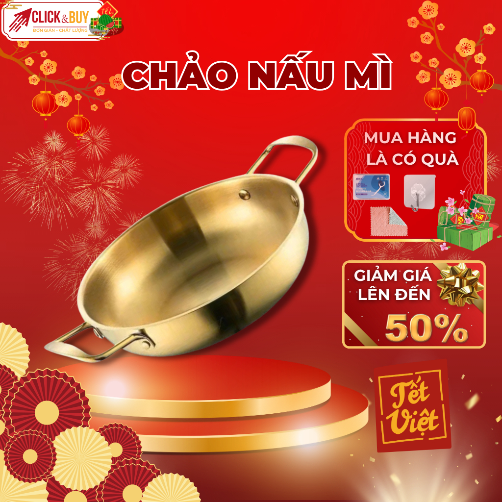 Chảo Inox Mạ Vàng 2 Quai – Nấu Lẩu Mini, Mì Cay, Bếp Gas Du Lịch Cá Nhân 20cm