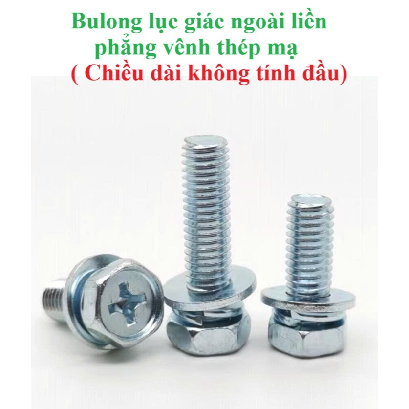 (Thép mạ) 50 cái Bulong lục giác ngoài liền phẳng vênh M6 thép mạ M6