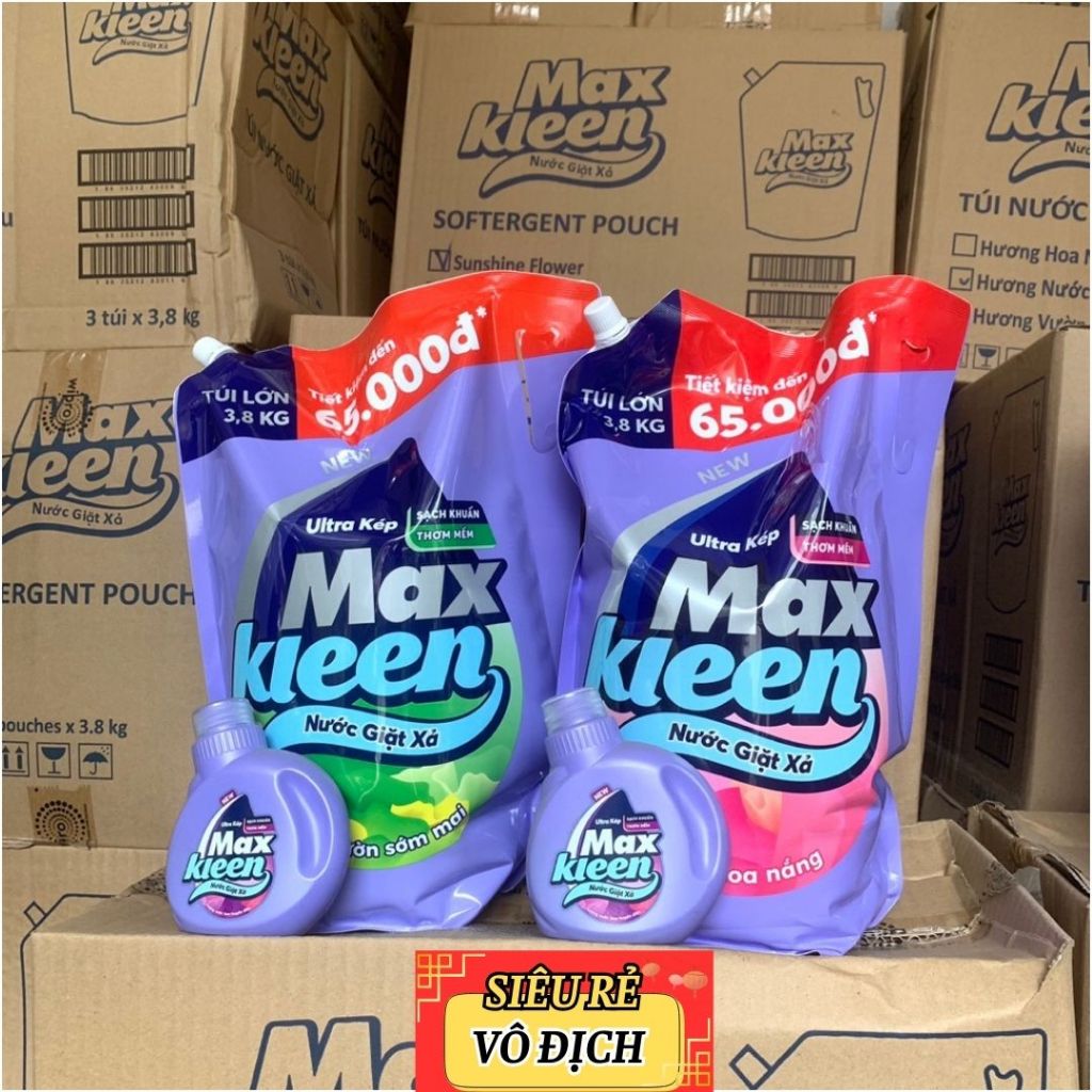 MaxKleen Túi nước Giặt Xả Cao Cấp Sạch Sâu, Thơm Lâu hương Hoa Nắng/ Huyền Diệu/ Sớm Mai