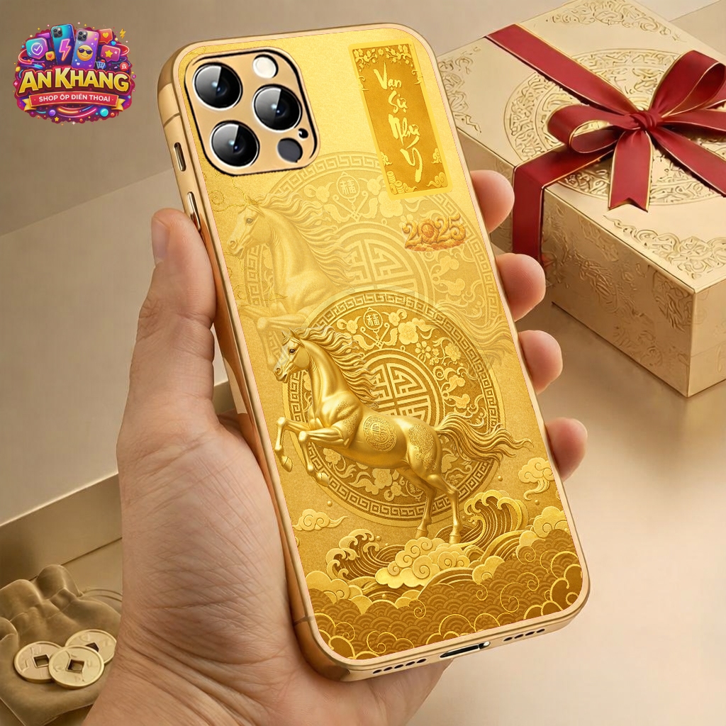 Ốp Lưng 12 CON GIÁP Tài Lộc ĐỎ Cho iPhone 7,iPhone 7 Plus,iPhone 8,iPhone 8 Plus  - Viền Mạ Vàng, Mặ