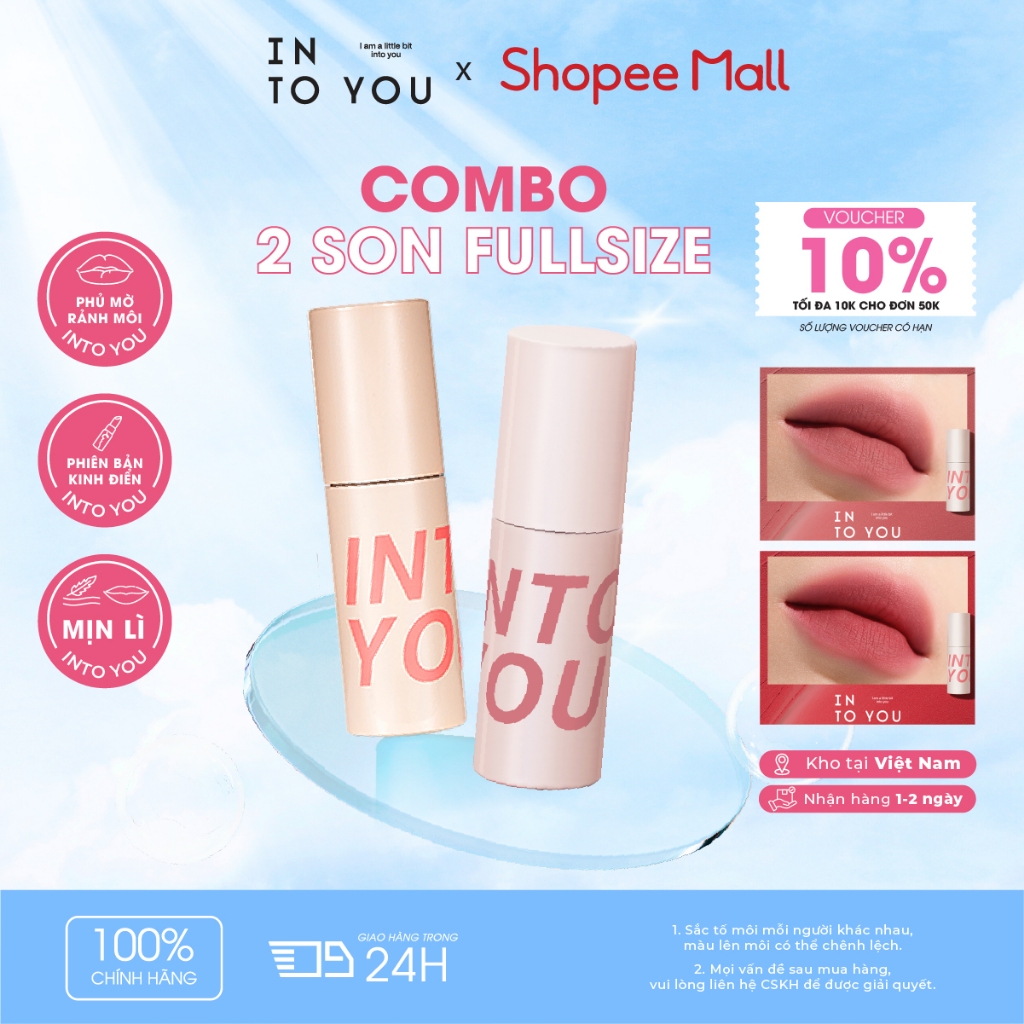 Combo 2 Son Bùn C1 INTO YOU Chất Son Mềm Bền Màu Lì Dễ Tán