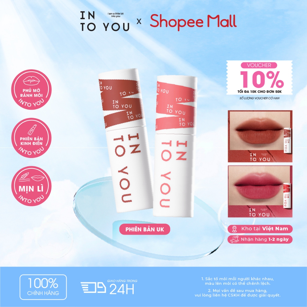 Combo 2 Son Môi Bùn EM01 INTO YOU Son Môi Nữ Chính Mềm Mịn Lì Nhẹ Lâu Trôi 2gx2