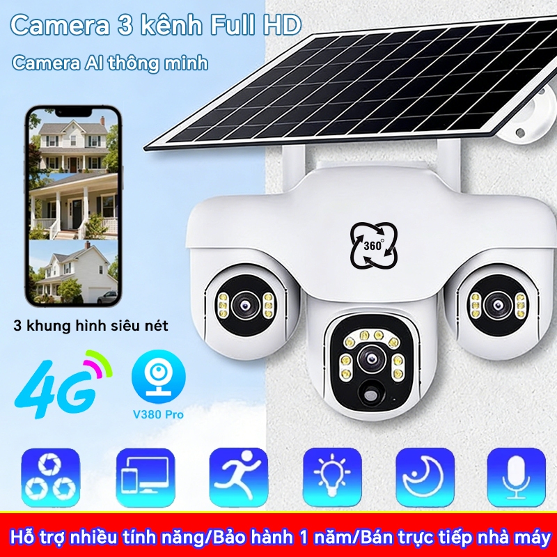 Camera 3 mắt 4G 360 độ Dosen Pro 1080P HD 4G IP Không thấm nước ngoài trời Ứng dụng V380 Professiona