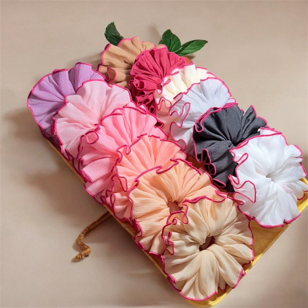 (BIGSIZE FLOWER) Cột Tóc Scrunchies Tơ Gân Phồng Siêu To