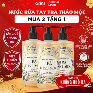  Nước Rửa Tay Trà Thảo Mộc KinKít Diệt Khuẩn Dưỡng Ẩm Da Tay An Toàn Cho Bé Mua 2 Tặng 1 310ML 