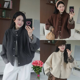  Áo khoác dạ cúc bấm cổ cao phối tay kẻ caro Nữ the.sweaterweather TSW 