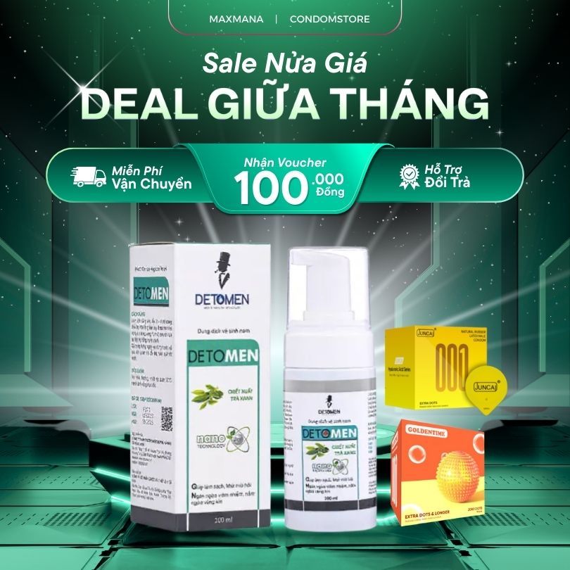 Dung dịch vệ sinh vùng kín nam giới Detomen ddvs kháng khuẩn hương bạc hà 24h 100ml