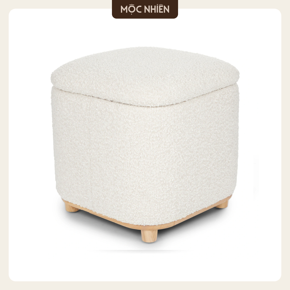 Maribo 19" Storage Ottoman Ivory Bouclé – Ghế đôn có ngăn chứa đồ, ghế gác chân decor hiện đại