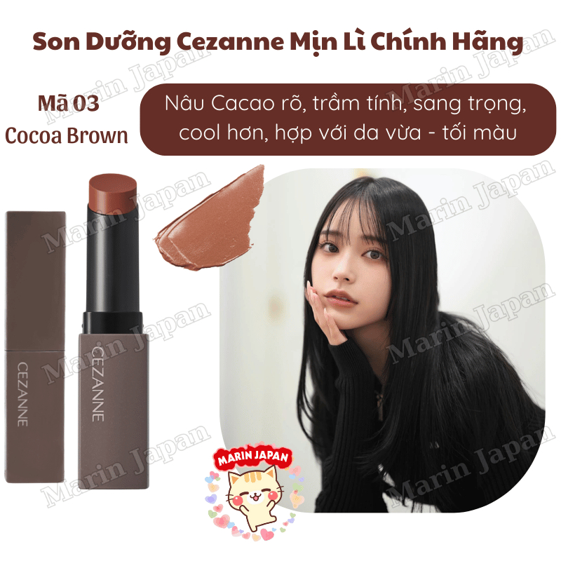 Son lì CEZANNE Lip Color Shield Nhật Bản nội địa Màu 03 – Lên màu chuẩn, lâu trôi, mềm môi, dưỡng nh