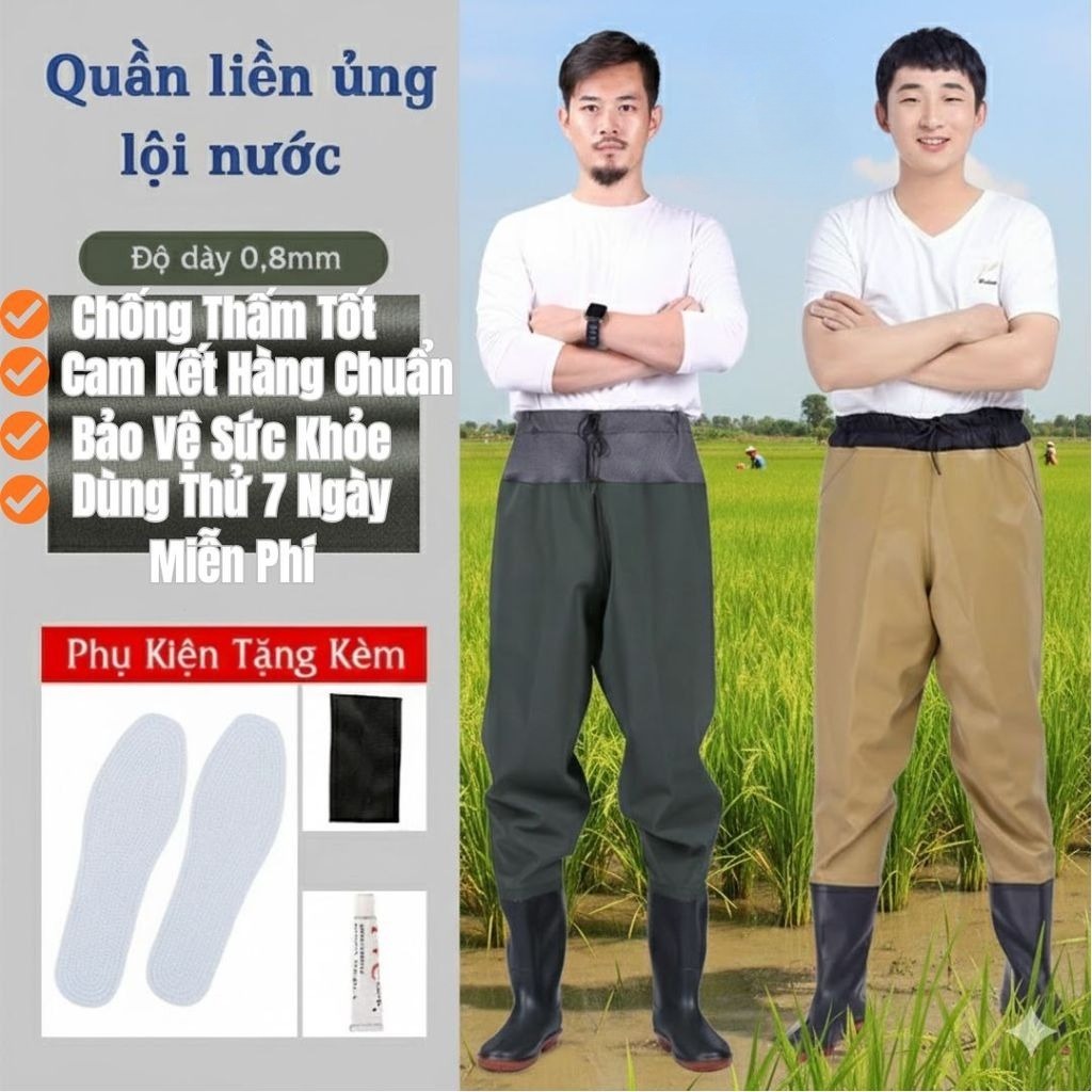 Quần Ủng Lội Nước 2 L ớp Chất Liệu PVC và Vải Chống Thấm Màu Xám Đủ Size 36 - 45 Làm Đồng Ruộng Ao