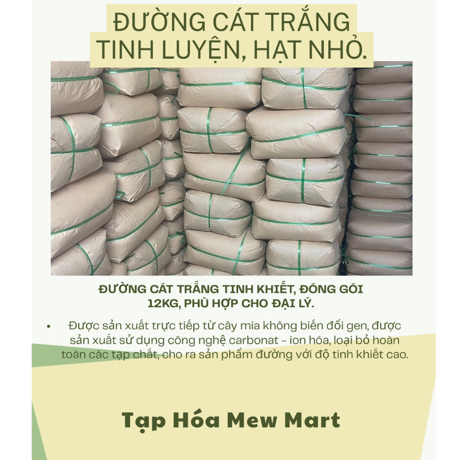 Đường cát trắng cây 12kg đường khô tinh luyện / Ngọt tự nhiên từ mía tươi, không hóa chất