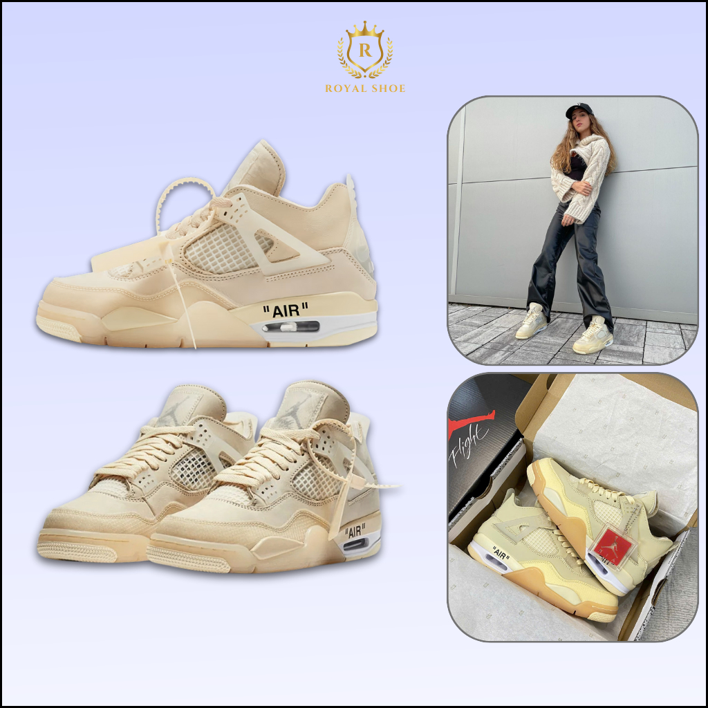 Giày Nike Air Jordan 4 Retro Off-White Sail – Sneaker JD4 Kem Be Nam Nữ