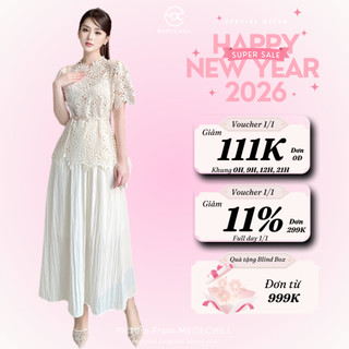  Set Váy Tiểu Thư Set Công Sở Thanh Lịch MEDECHILL Áo Ren Hoa Ngắn Tay Kèm Đai Phối Chân Váy Dài S871 