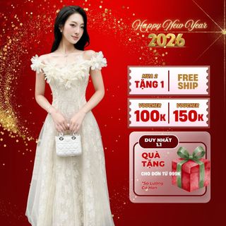  Váy Đi Tiệc Trễ Vai Gắn Hoa Nổi Nhiều Lớp V1244 Medechill Chất Ren Cao Cấp Phối Lưới 