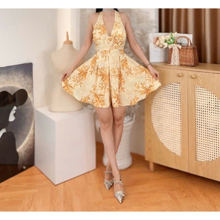 Đầm lụa mango cổ yếm hoa nhí dáng ngắn trẻ trung