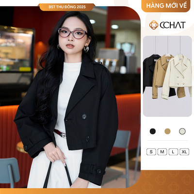 Áo Khoác Nữ 𝐂𝐂𝐇𝐀𝐓 Dáng Suông Kiểu Levia Basic Chất Liệu Kaki Cao Cấp 25KDK2003ST