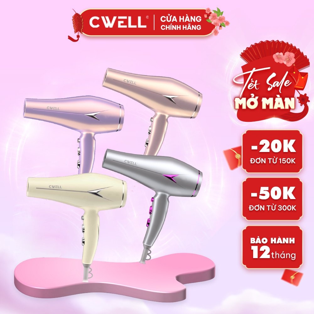 Máy sấy tóc ion âm CWELL C22, công suất 1600W, 500 triệu ion âm, 6 chế độ sấy khô nhanh, bảo vệ tóc