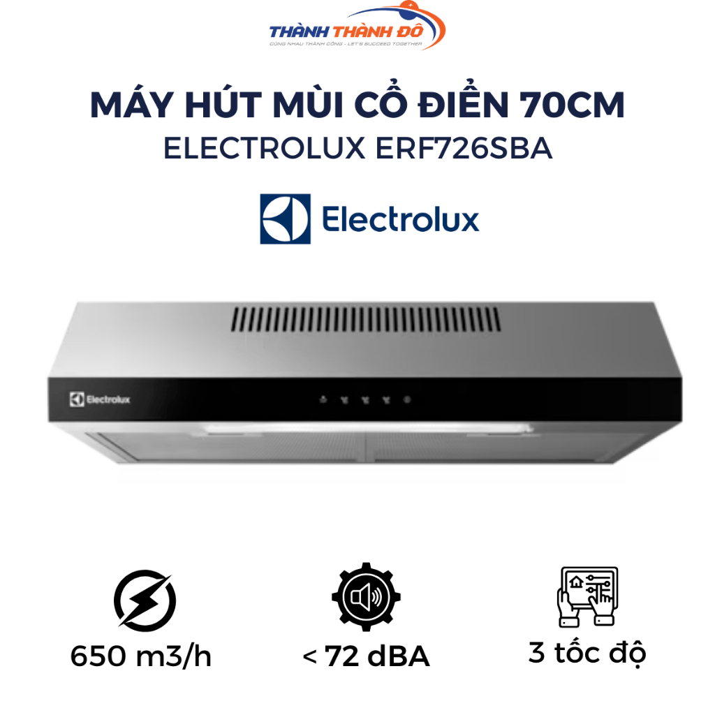 [HỖ TRỢ LẮP ĐẶT] Hút Mùi Âm Tủ Cổ Điển 70cm Electrolux ERF726SBA - 3 tốc độ quạt -Bảo Hành Chính Hãn