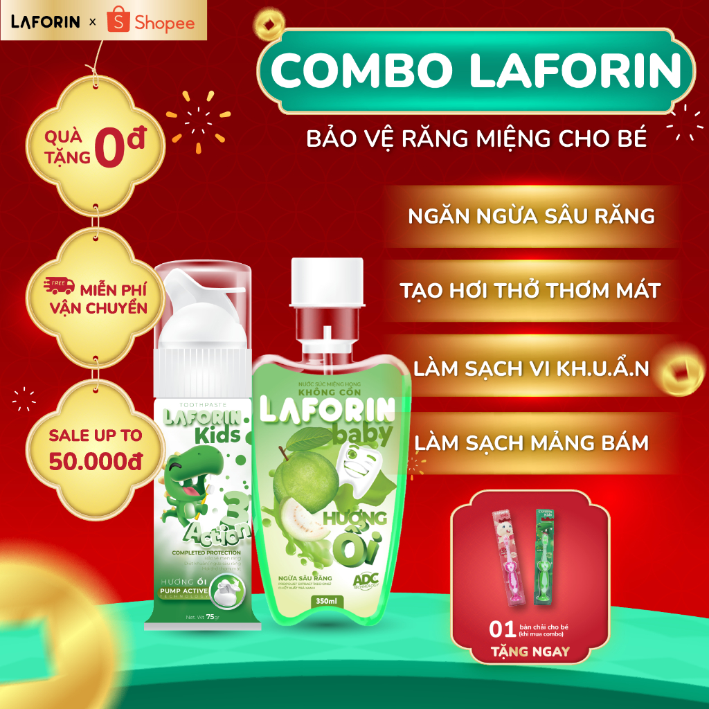 Combo KĐR Laforin Kid Và Nước Súc Miệng Laforin Baby - Giảm Sâu Răng, Viêm Nướu, Không Cay Cho Bé