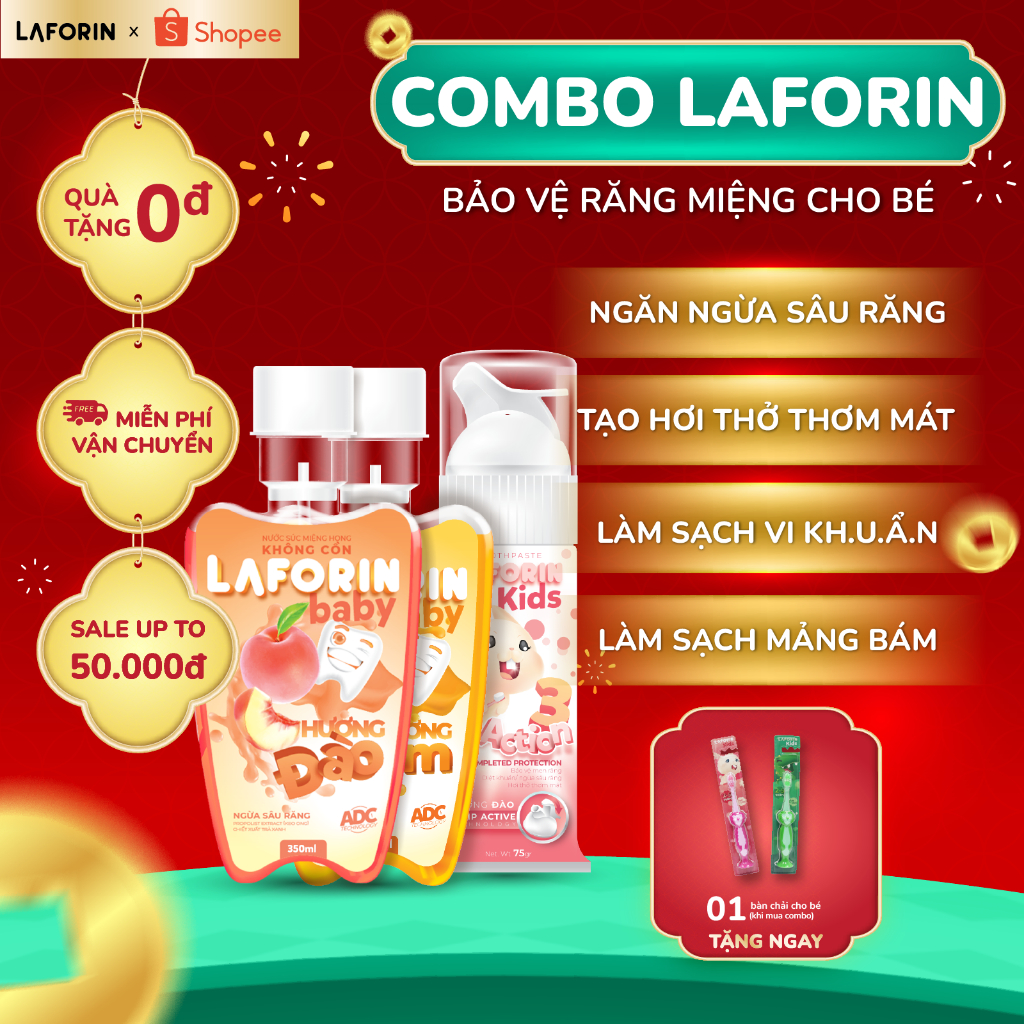 Combo 2 Nước Súc Miệng Laforin Baby + 1 KĐR Laforin Kid - Giảm Sâu Răng, Viêm Nướu, Không Cay Cho Bé