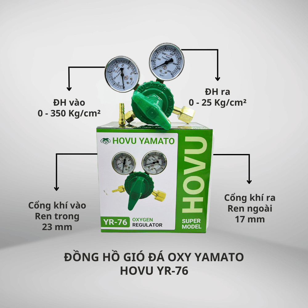 Đồng hồ gió đá oxy Yamato HOVU YR-76 | Phụ kiện hàn cắt công nghiệp – Chính xác, bền bỉ, an toàn