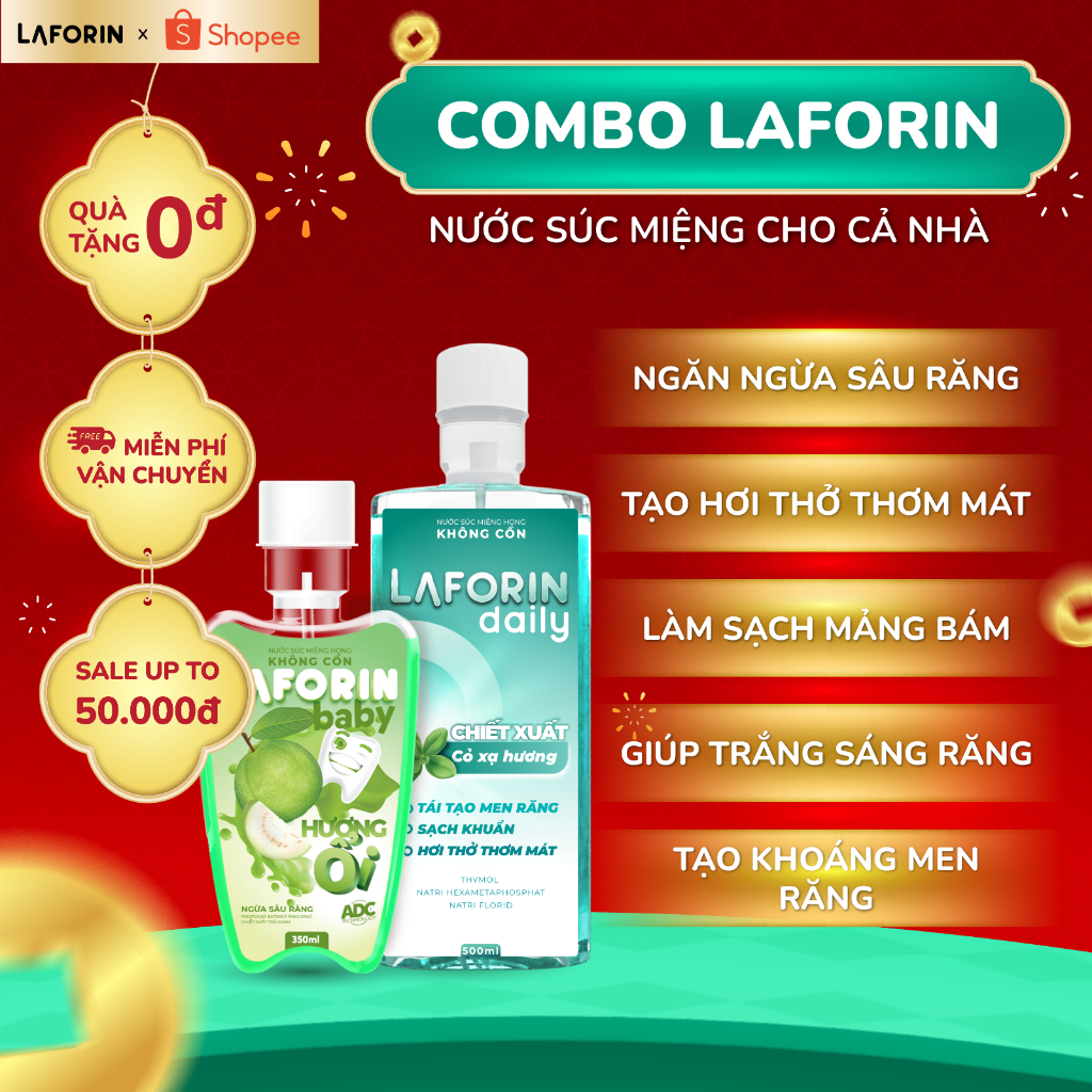 Combo 1 Laforin Daily + 1 Laforin Baby - Nước Súc Miệng Sạch Mảng Bám, Răng Chắc Khỏe Cho Cả Nhà