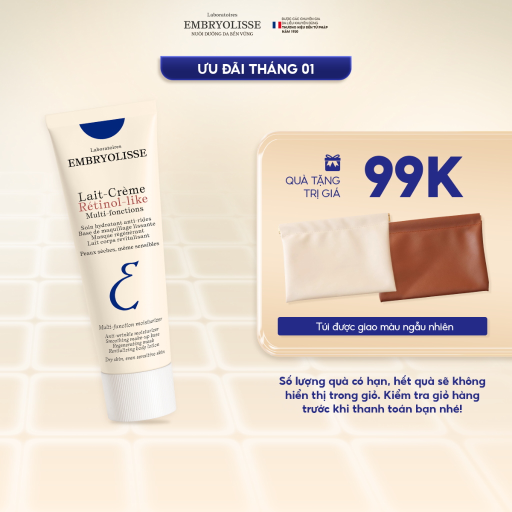 Kem Dưỡng Hỗ Trợ Cải Thiện Nền Da, Sáng Mịn Lait Crème Retinol Like Embryolisse 75ml