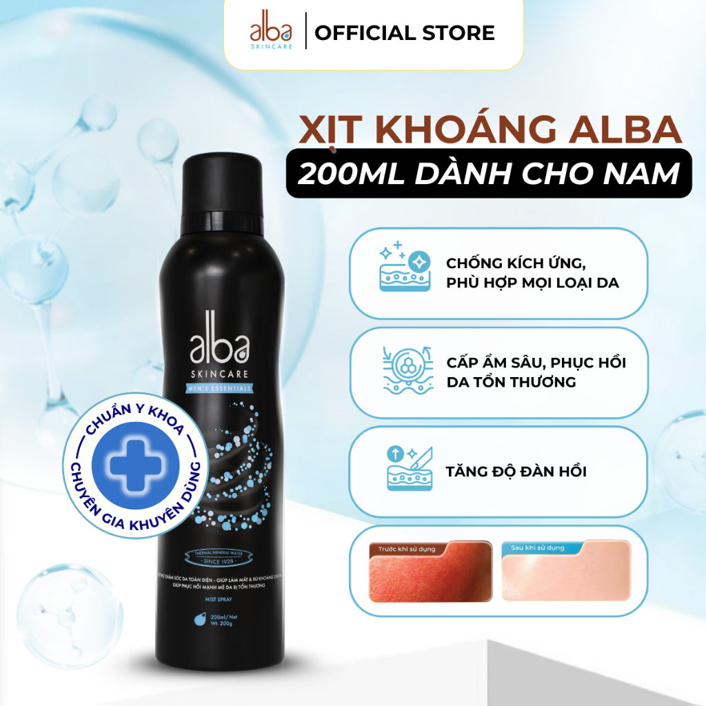 [MEN] Xịt Khoáng Alba Skincare MEN 200ml - Cấp Ẩm, Kềm Dầu & Giảm Mụn Cho Nam