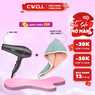  Combo máy sấy tóc công suất lớn 2500W CWell C06HD và khăn quấn ủ tóc nhanh khô siêu thấm C03PK  Xám  
