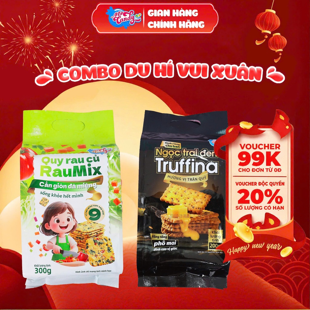 Combo Du Hí Vui Xuân ( 1 quy Raumix + 1 Quy ngọc trai Trufina) giòn rụm thơm ngon bổ dưỡng - My Cand