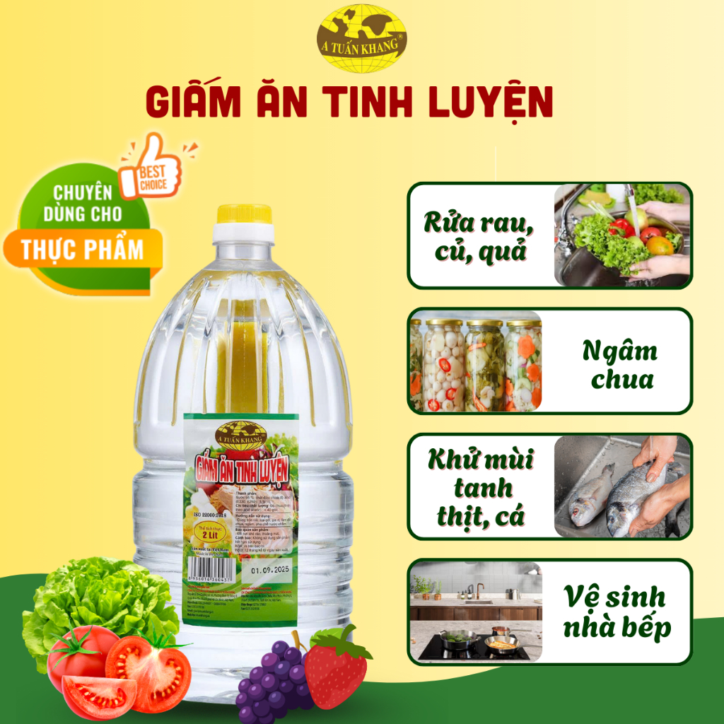 [Can 2L] Giấm Ăn Tinh Luyện– Trộn Salad, ngâm chua, rửa hoa quả, giữ thịt tươi | A TUẤN KHANG
