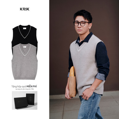 Áo Gile Len Nam KRIK Form Regular Chất Len Co Giãn Tốt Thiết Kế Cổ V Trẻ Trung AL3598
