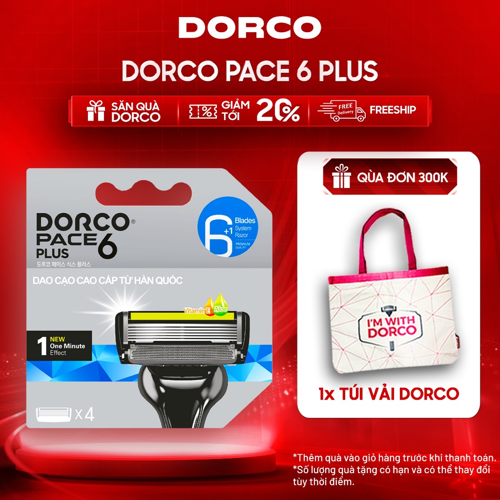 Đầu Cạo Râu Hàn Quốc 6 Lưỡi DORCO PACE 6 PLUS - SXA5040-B - Hộp 4 Đầu Cạo