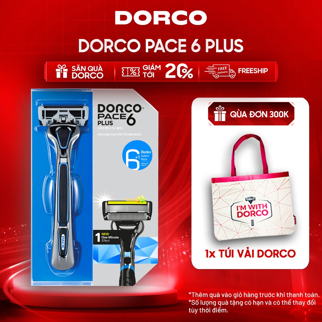 Dao Cạo Râu Hàn Quốc 6 Lưỡi DORCO PACE 6 PLUS - SXA5001-PT - Hộp 1 Cán Dao và 1 Đầu Cạo