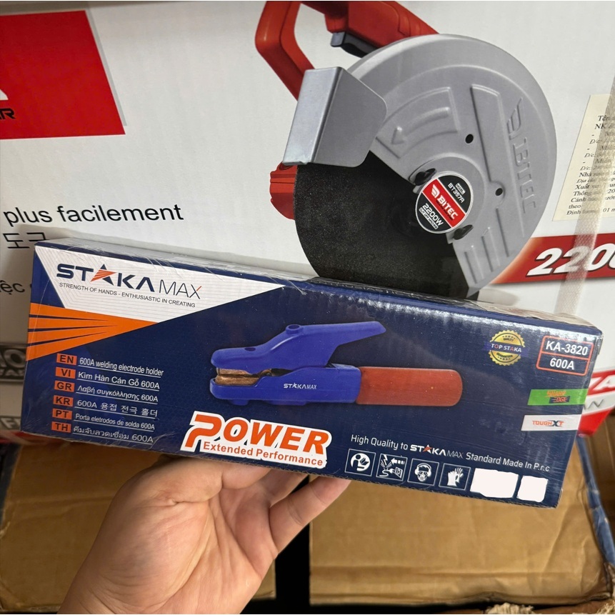 Kìm hàn cán gỗ 600A cao cấp STAKA KA-3820 chịu nhiệt tốt, Kềm hàn que, Mỏ kìm kẹp que hàn cán gỗ