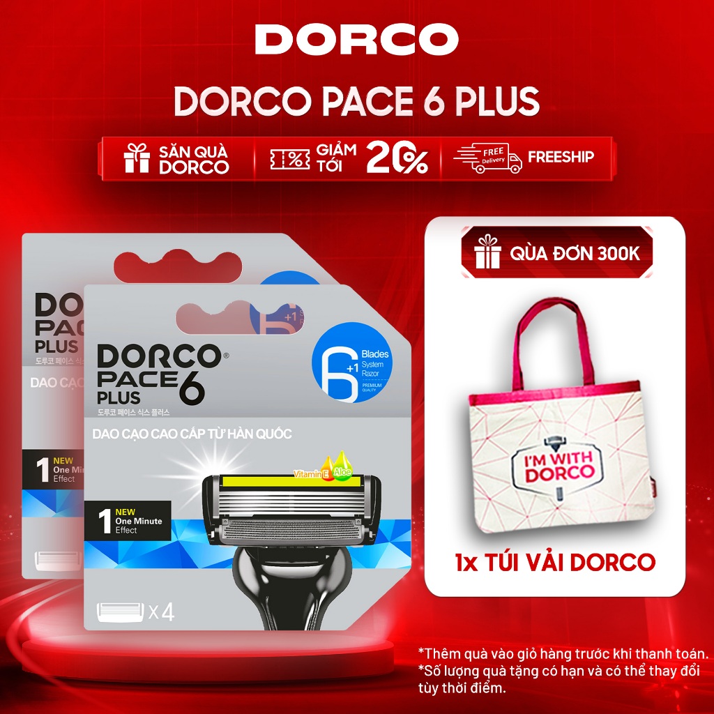 Combo 2 Hộp Đầu Cạo Râu Hàn Quốc 6 Lưỡi DORCO PACE 6 PLUS - 2xSXA5040-B - Gồm 8 Đầu Cạo