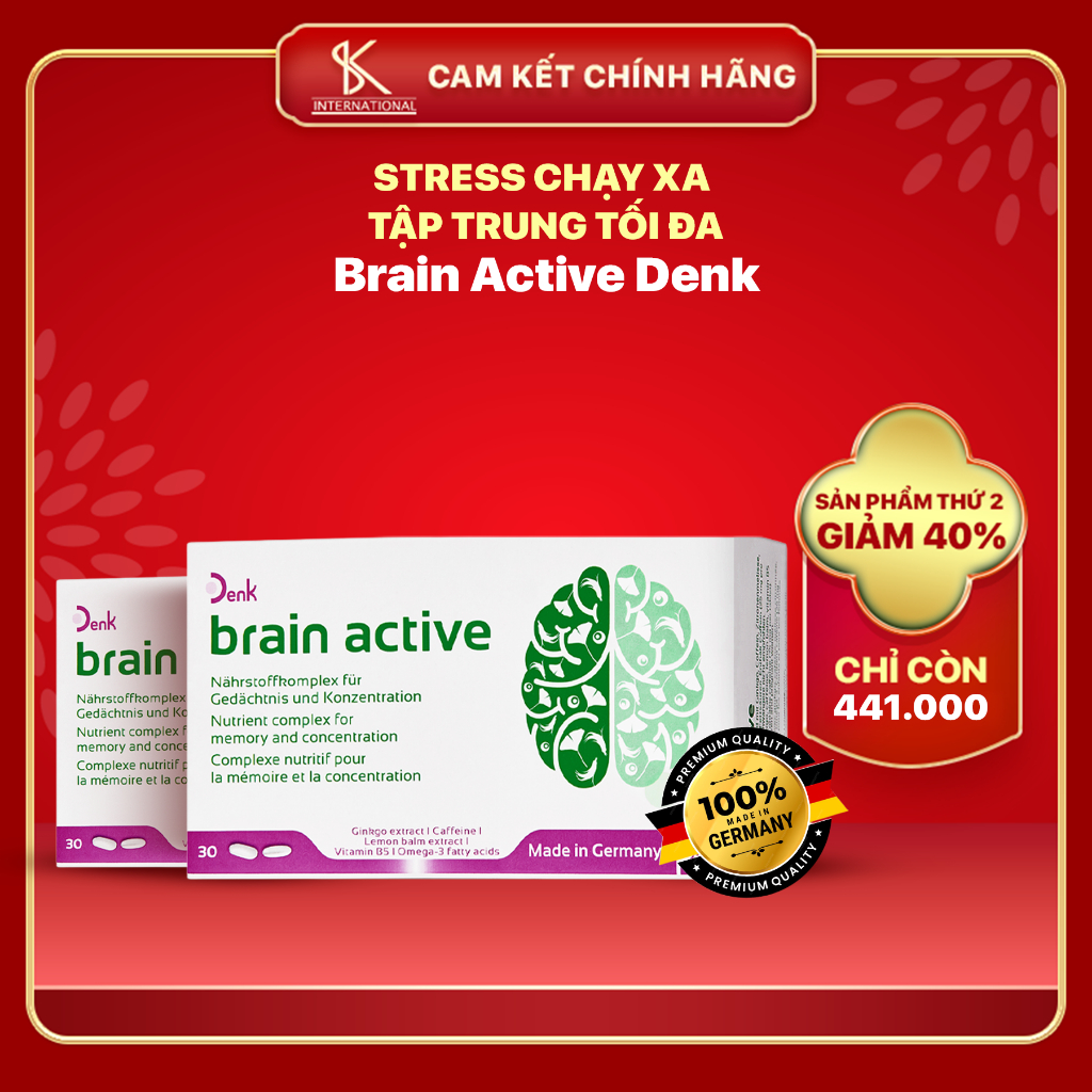 Viên Uống Hỗ Trợ Tuần Hoàn Máu Não & Cải Thiện Tập Trung BRAIN ACTIVE DENK 60 Viên/ Hộp