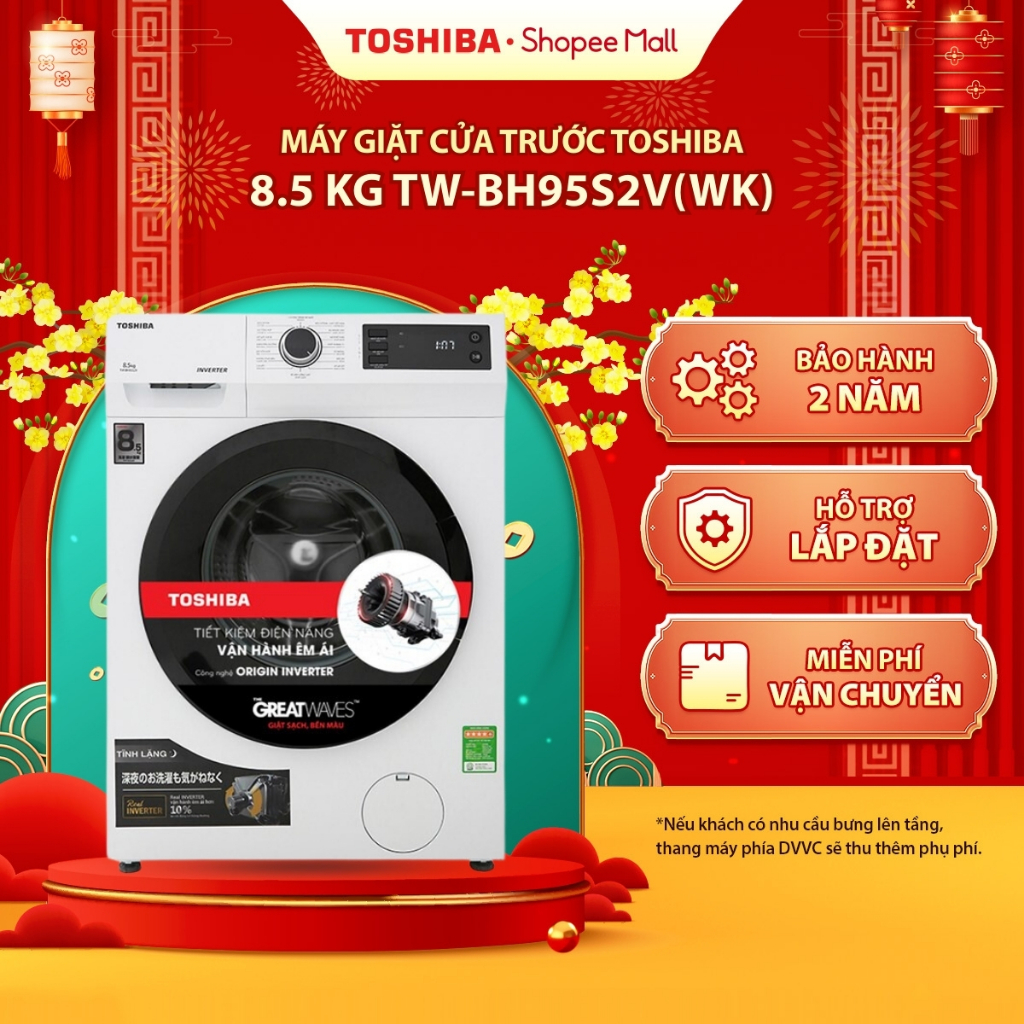 [GIAO - LẮP MIỄN PHÍ] Máy giặt cửa trước Toshiba 8.5 kg TW-BH95S2V(WK) - Hàng chính hãng