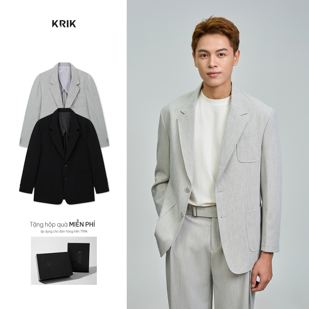 Áo Blazer Nam KRIK Phom Classic Co Giãn Nhẹ Thiết Kế Túi Ốp Năng Động Trẻ Trung BL5523