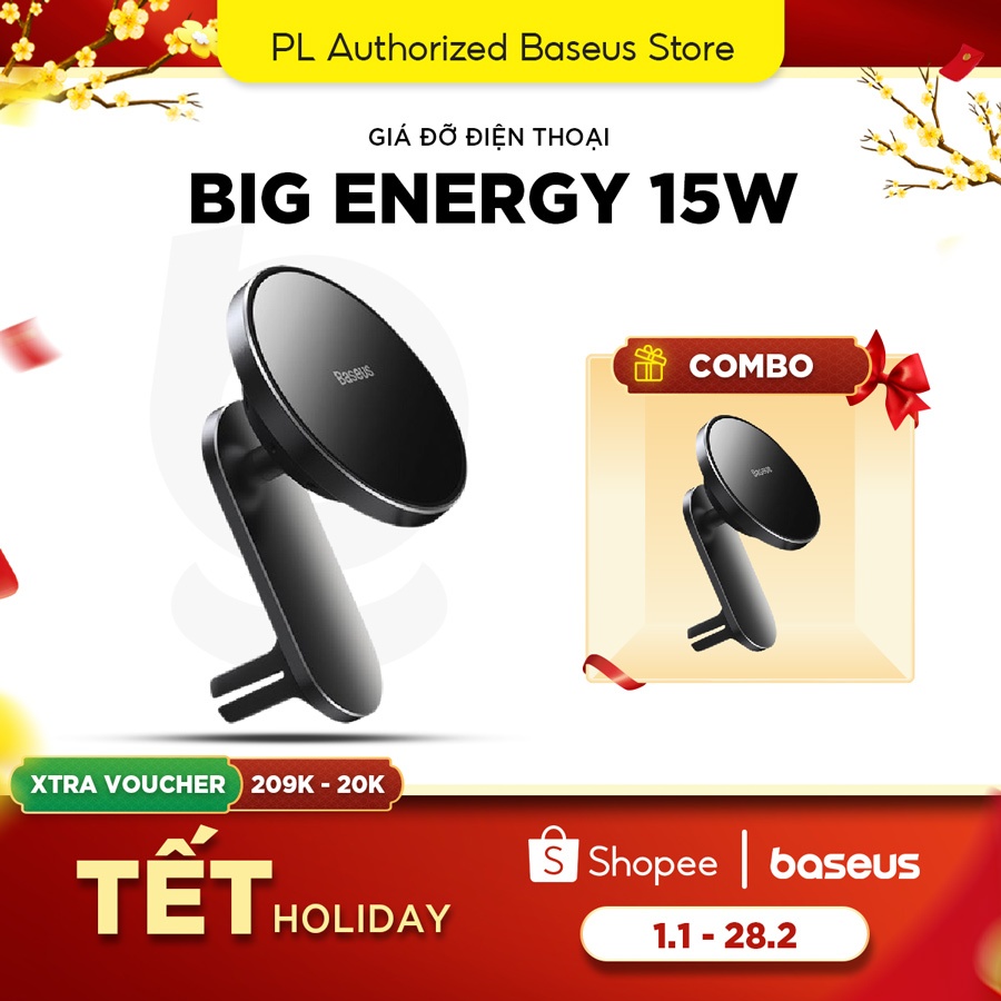 Giá đỡ điện thoại Baseus Big Energy 15W sạc nam châm tự động trên xe hơi cho Series iP 12/13