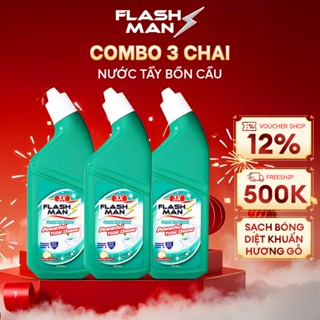   COMBO 3 CHAI  Nước Tẩy Bồn Cầu Flashman 500g – Diệt Khuẩn 99.9% – Khử Mùi Tẩy Sạch Vết Bẩn 